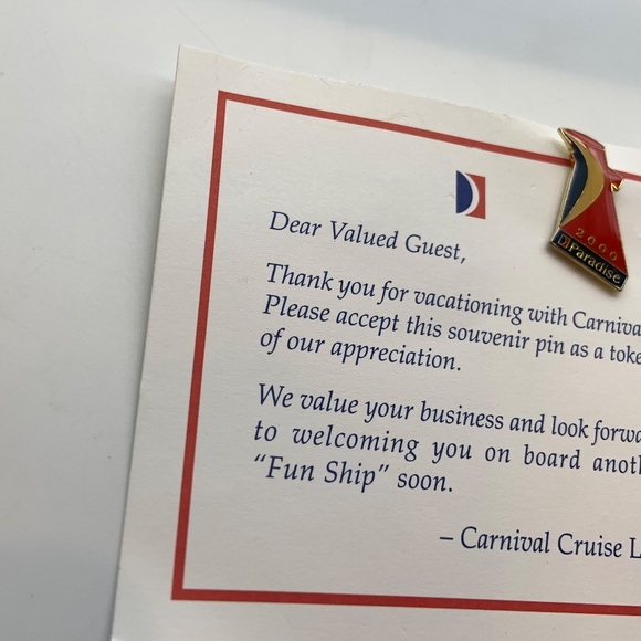 VTG Carnival Cruise Lines Carnival Paradise Collectible Lapel Pin and Card 2000 - Picture 2 of 10